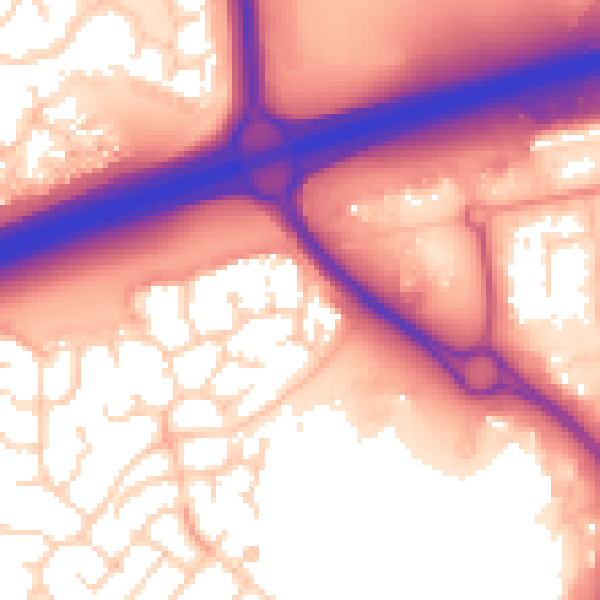 Daytime road noise heatmap for PE7 8EE