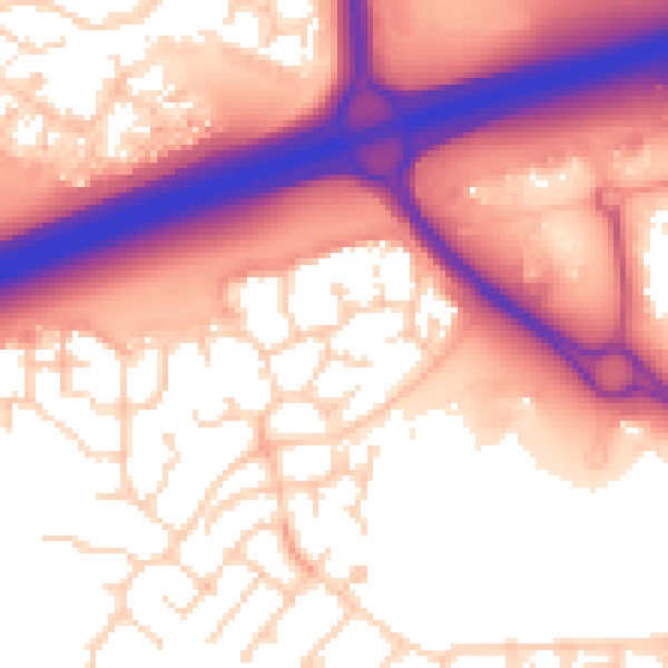 Daytime road noise heatmap for PE7 8EF