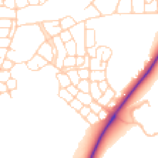Daytime road noise heatmap for PE7 8EW