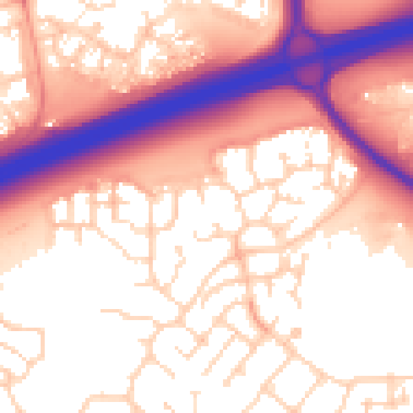 Daytime road noise heatmap for PE7 8FB