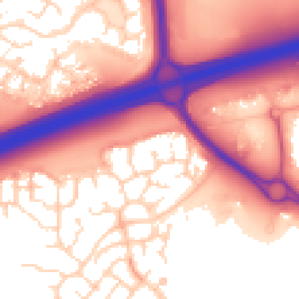 Daytime road noise heatmap for PE7 8GD