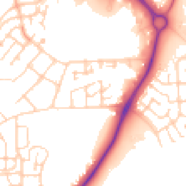 Daytime road noise heatmap for PE7 8GG