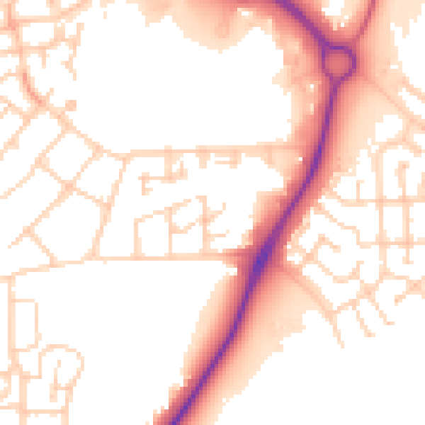 Daytime road noise heatmap for PE7 8GH