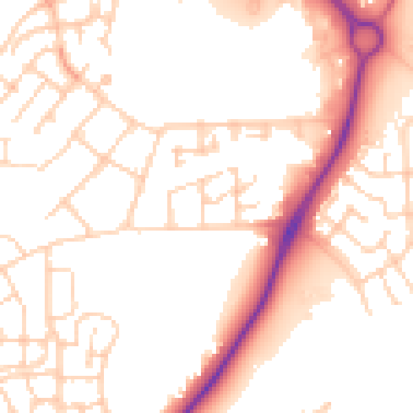 Daytime road noise heatmap for PE7 8GJ