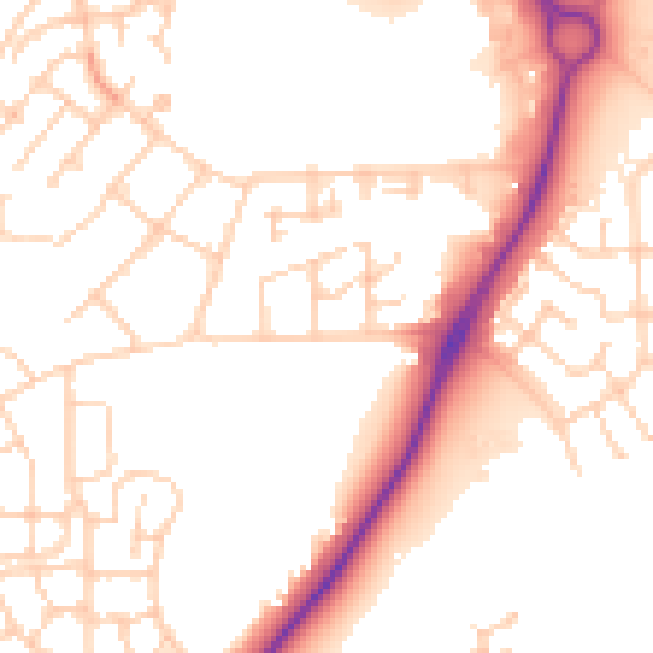Daytime road noise heatmap for PE7 8GL