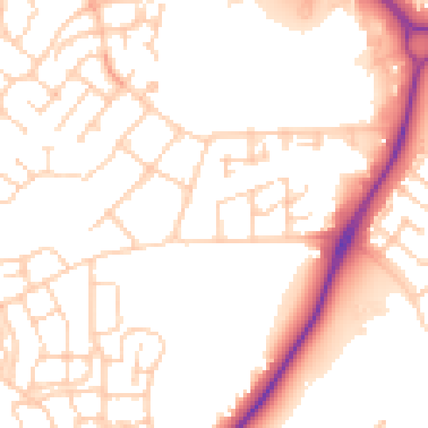 Daytime road noise heatmap for PE7 8GN
