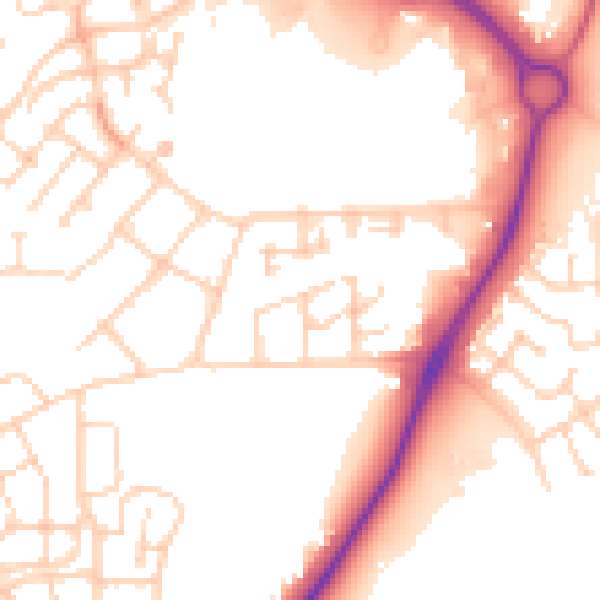 Daytime road noise heatmap for PE7 8GP