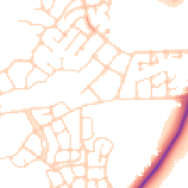 Daytime road noise heatmap for PE7 8GU