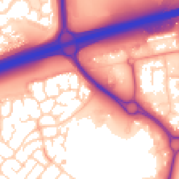 Daytime road noise heatmap for PE7 8GY