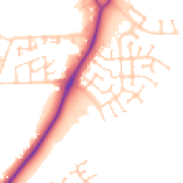 Daytime road noise heatmap for PE7 8LD