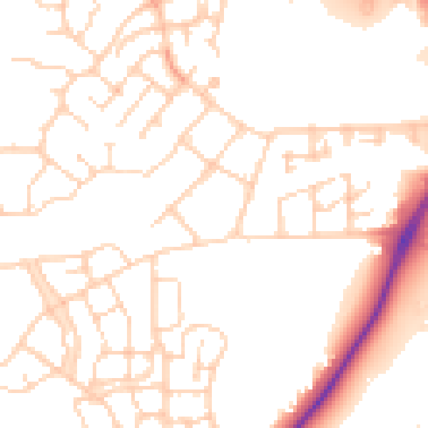 Daytime road noise heatmap for PE7 8NU