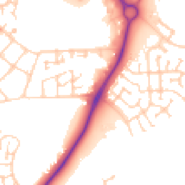 Daytime road noise heatmap for PE7 8NZ