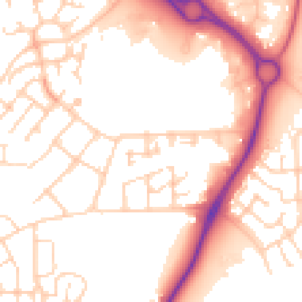Daytime road noise heatmap for PE7 8PF