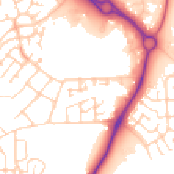 Daytime road noise heatmap for PE7 8PJ