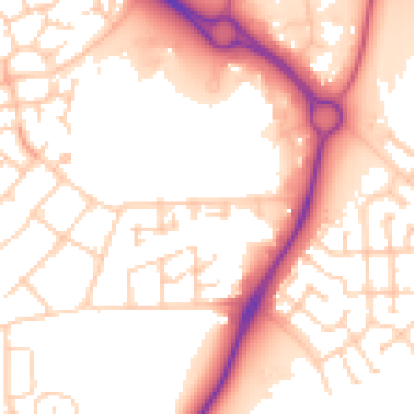 Daytime road noise heatmap for PE7 8PL