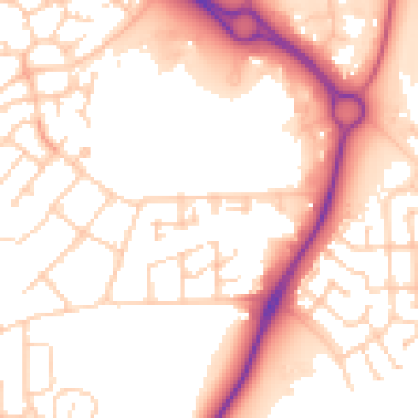Daytime road noise heatmap for PE7 8PN