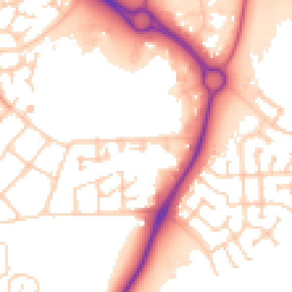 Daytime road noise heatmap for PE7 8PQ