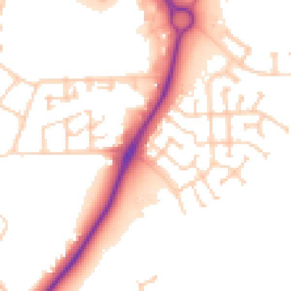 Daytime road noise heatmap for PE7 8QA