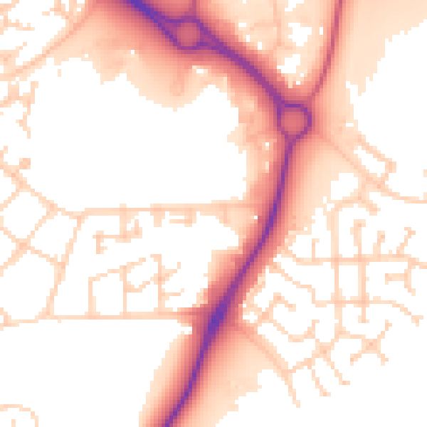 Daytime road noise heatmap for PE7 8QH
