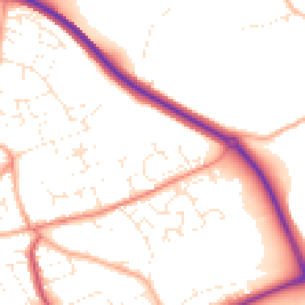 Daytime road noise heatmap for PL25 3BY