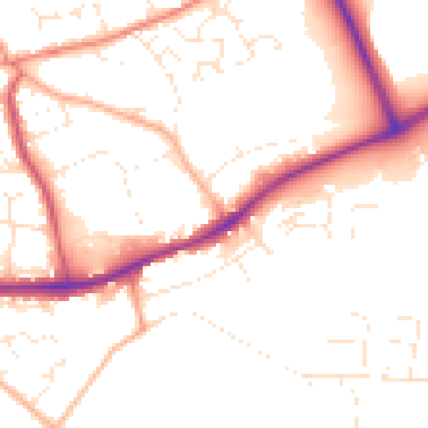 Daytime road noise heatmap for PL25 3FP