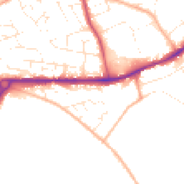 Daytime road noise heatmap for PL25 3GU