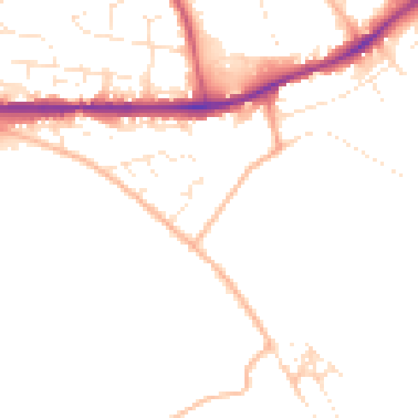 Daytime road noise heatmap for PL25 3NS