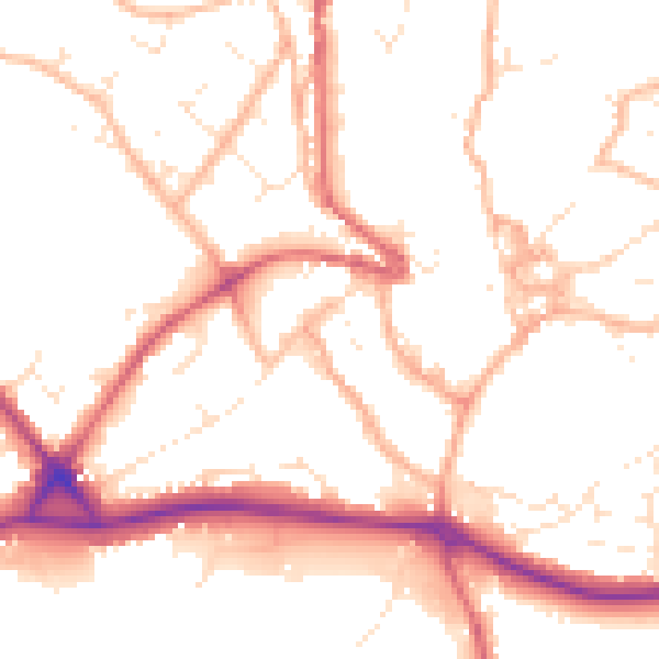 Daytime road noise heatmap for PL25 5HA