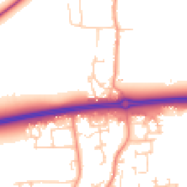 Daytime road noise heatmap for PO18 0FW