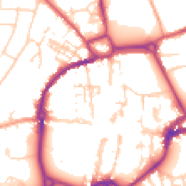 Daytime road noise heatmap for PO19 1AW