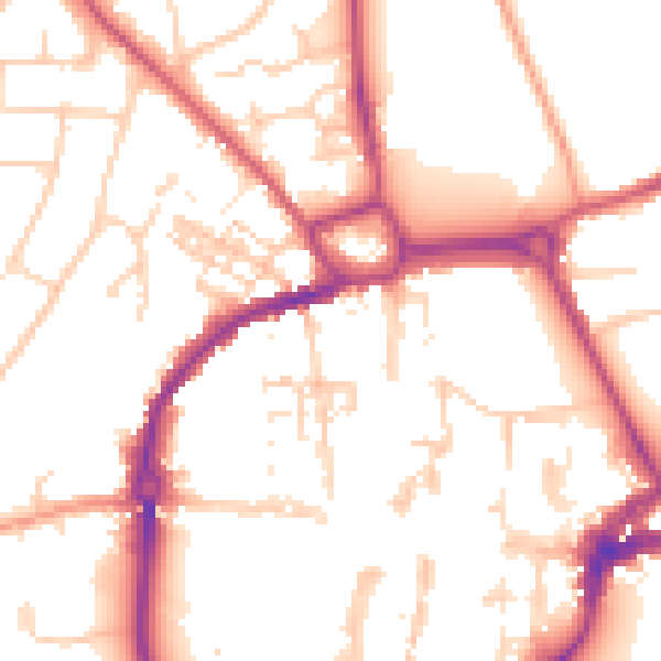 Daytime road noise heatmap for PO19 1BZ
