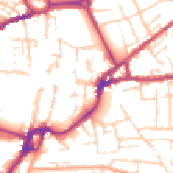 Daytime road noise heatmap for PO19 1EY