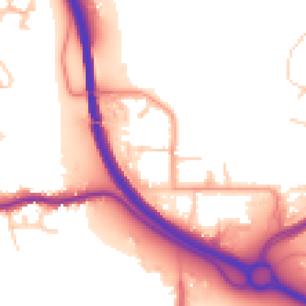 Daytime road noise heatmap for PO19 3JE