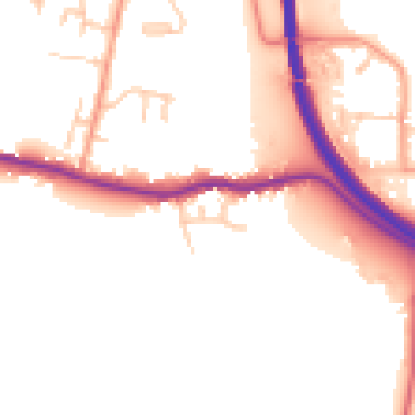 Daytime road noise heatmap for PO19 3JY