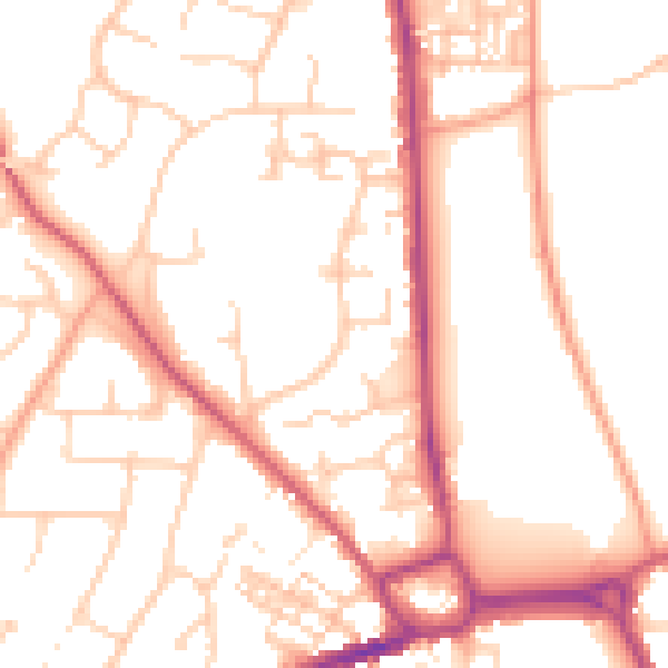 Daytime road noise heatmap for PO19 5TX