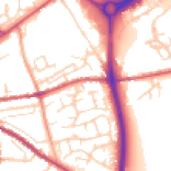Daytime road noise heatmap for PO19 7EA