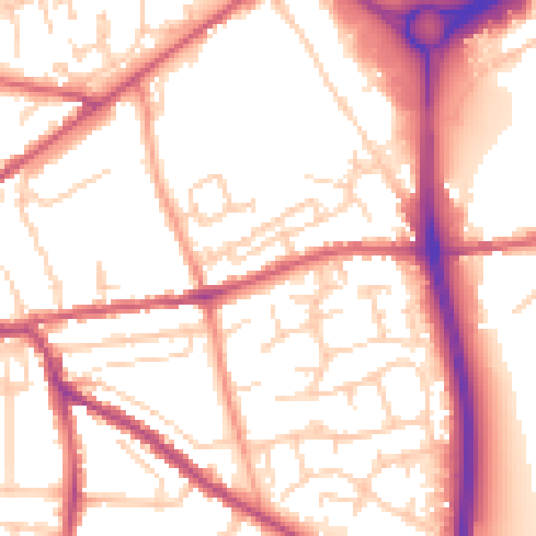 Daytime road noise heatmap for PO19 7EW