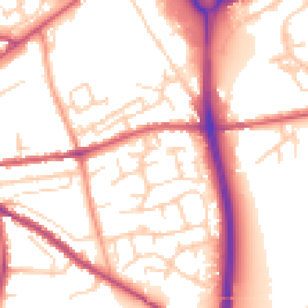 Daytime road noise heatmap for PO19 7EY