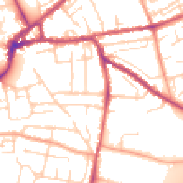Daytime road noise heatmap for PO19 7PB
