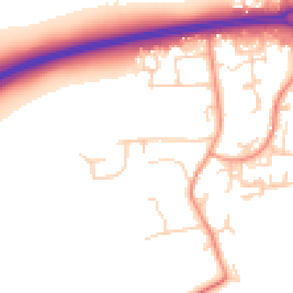 Daytime road noise heatmap for PO20 2HJ