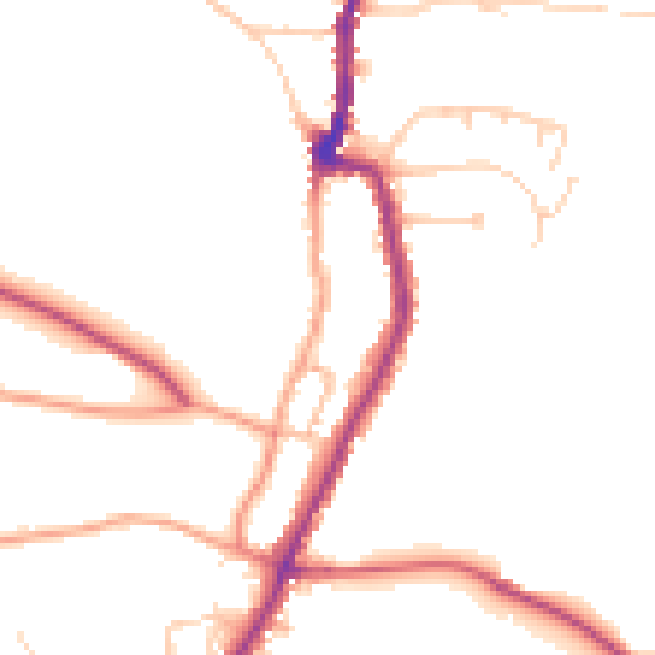 Daytime road noise heatmap for PO36 0BZ