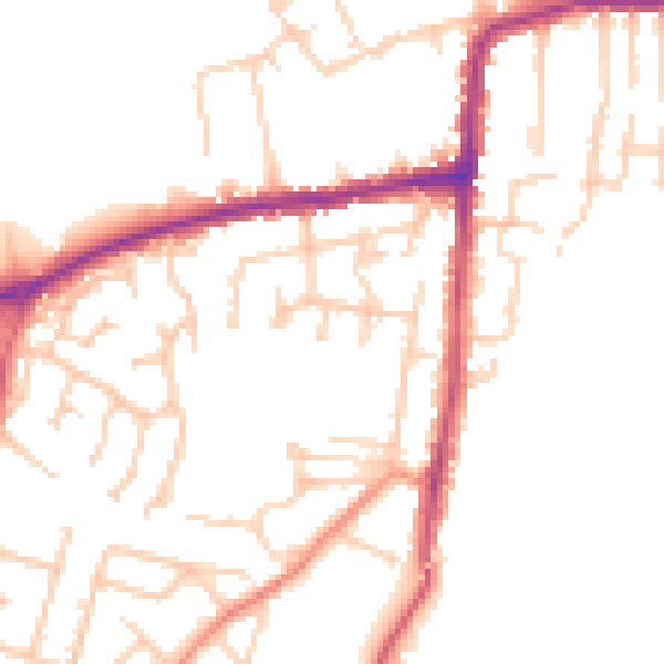 Daytime road noise heatmap for PO36 9NE