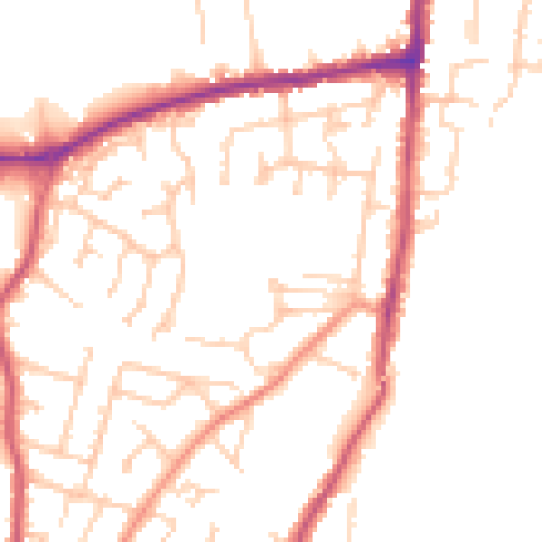 Daytime road noise heatmap for PO36 9NN