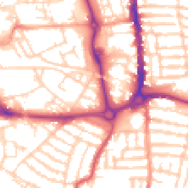 Daytime road noise heatmap for PO5 1DH