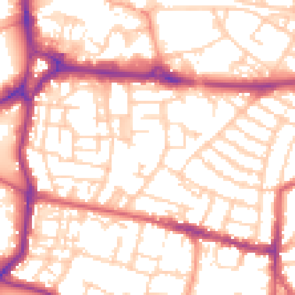 Daytime road noise heatmap for PO5 4PA