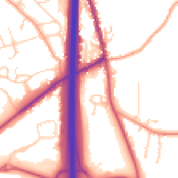 Daytime road noise heatmap for PO8 0FW