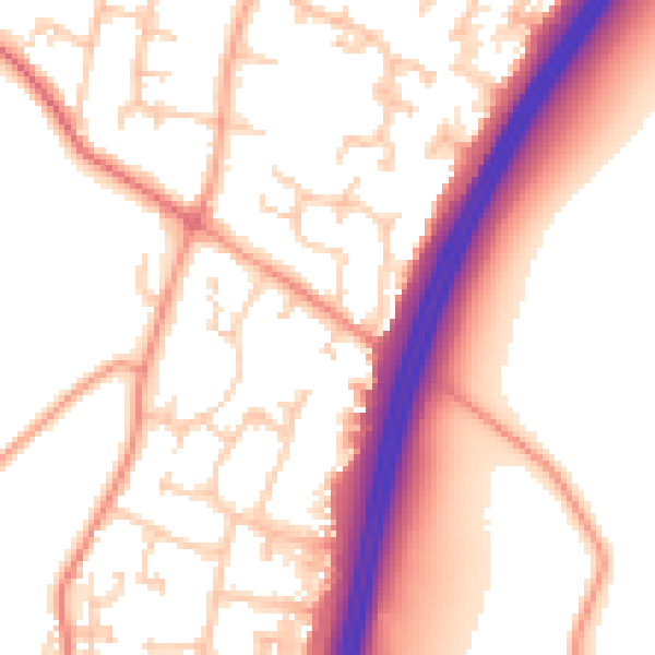 Daytime road noise heatmap for PO8 0JJ