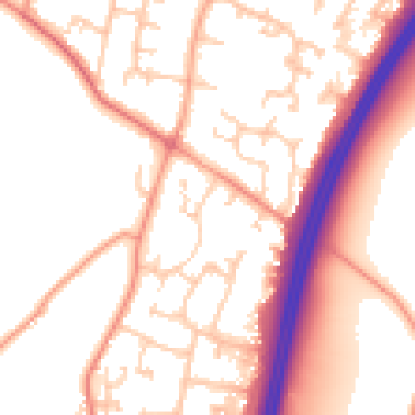 Daytime road noise heatmap for PO8 0JP