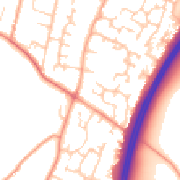 Daytime road noise heatmap for PO8 0PQ