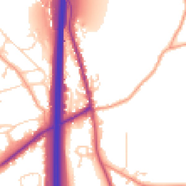 Daytime road noise heatmap for PO8 0QQ